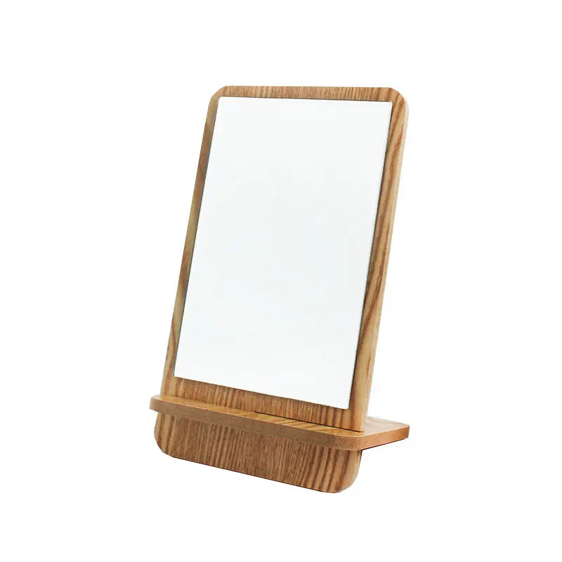 Specchio per il trucco su un lato da tavolo Plug-in con specchio in legno di forma quadrata di Design alla moda con etichetta privata