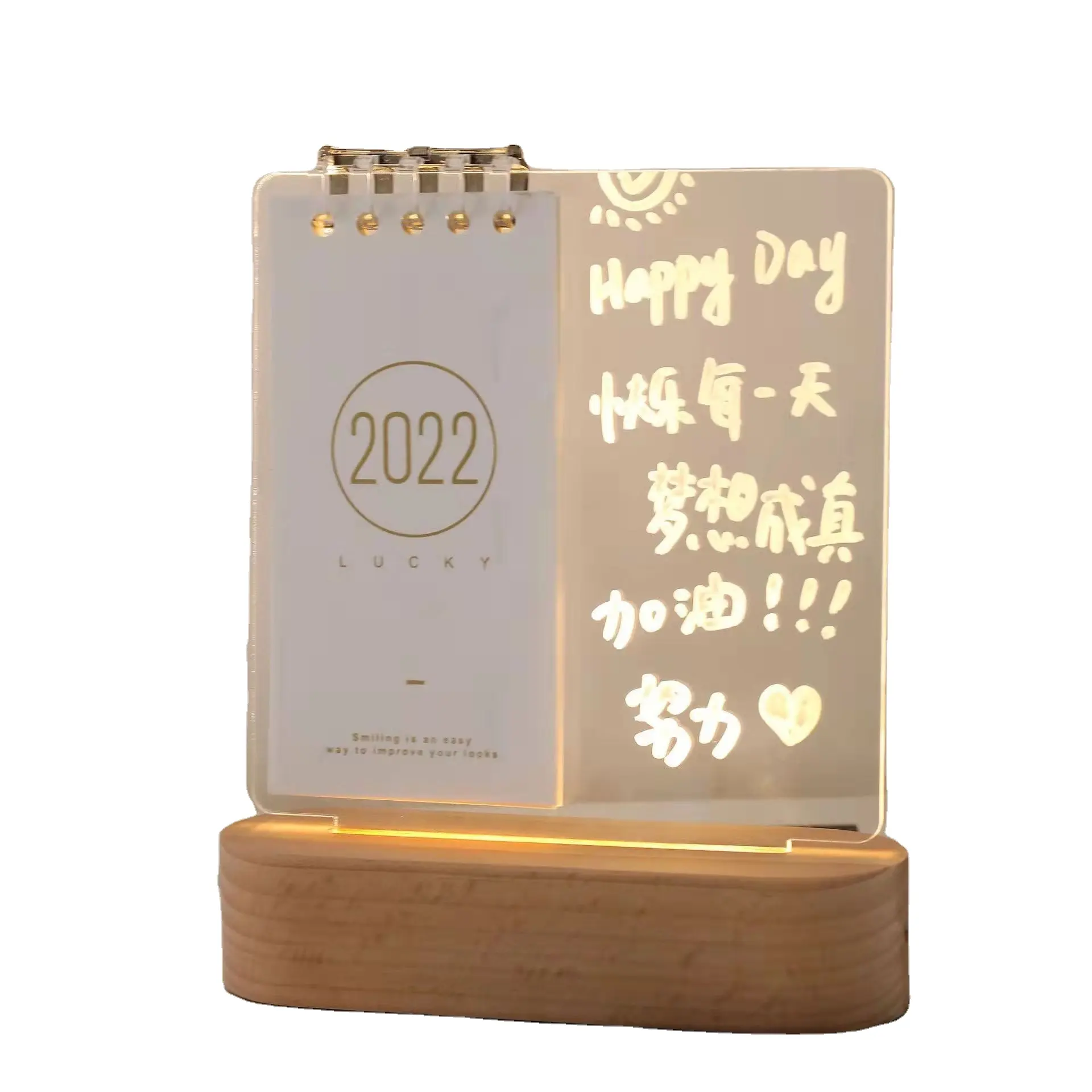 2022 Acryl Lichtgevende Kalender Sfeer Nachtlampje Creatieve Kalender Stand Mini Note Board Uitwisbare Message Board