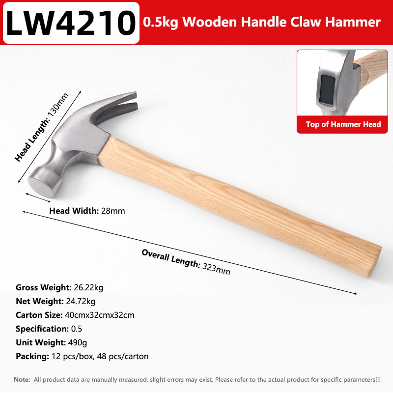 Wooden Handle Claw Hammer 0.5kg
