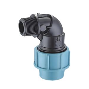 HDPE压缩公弯头PP压缩型PN16环保20-110毫米带安装孔的公螺纹管件 - Product Image 1
