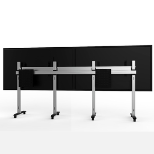 Heavy Duty Adjustable Monitor 2 Screens Cart Moveable <strong>TV</strong> Floor Stand with Wheels Steel Aluminum <strong>Mount</strong> for Wall <strong>Installation</strong> - Product Image 5