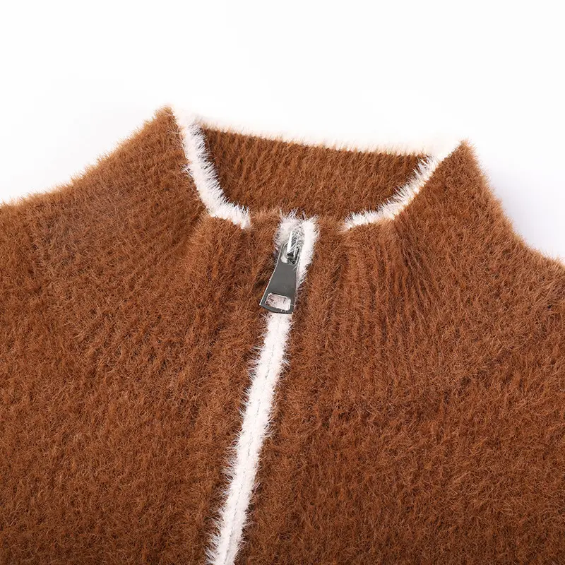 1/4 cremallera cuello alto Mohair prendas de punto suéter Jersey sudadera hombres cuello alto media cremallera Up Fuzzy Mohair suéter de punto