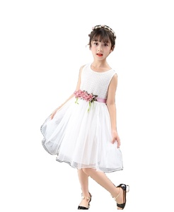 Venta al Por Mayor Ropa Barato Liso Blanco Sin Mangas Vestidos Flor Velo Boda Fiesta Chica Vestido