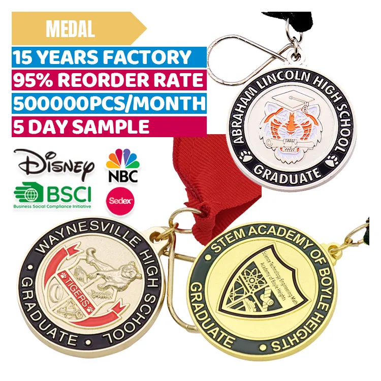 Premio de carrera deportiva de diseño libre Oro Plata Escuela Secundaria Universidad Niños 3D Maratón Correr Medallas para recuerdo escolar