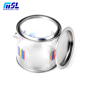 Lata transparente con base de plástico PET y mango de metal Cubo de almacenamiento de dulces vacío con impresión personalizada - Product Image 2
