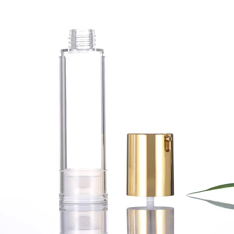 Косметические бутылки с золотым алюминиевым насосом для лосьона, 15 мл, 30 мл, 50 мл, пластиковая ПП безвоздушная упаковка для крема для лица и тела, круглая бутылка