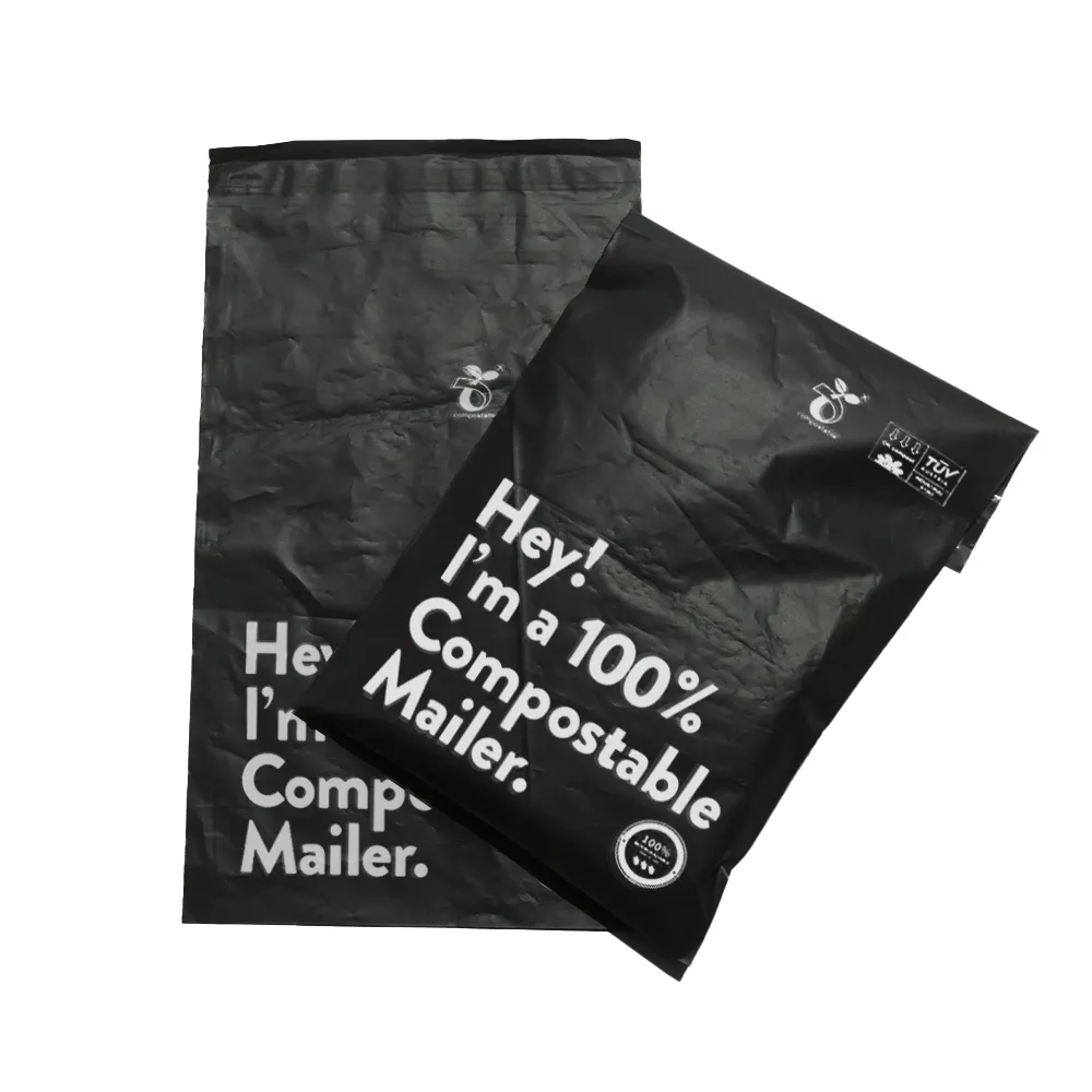 לוגו מותאם אישית מודפס אריזת קיימא לסביבה compostable דיוור שקיות מתכלה שליח שקיות שחור פולי מיילר