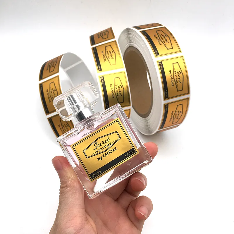 Autocollant personnalisé de luxe en aluminium vinyle feuille d'or avec logo privé étiquette de bouteille en verre imprimé personnalisé de parfum cosmétique