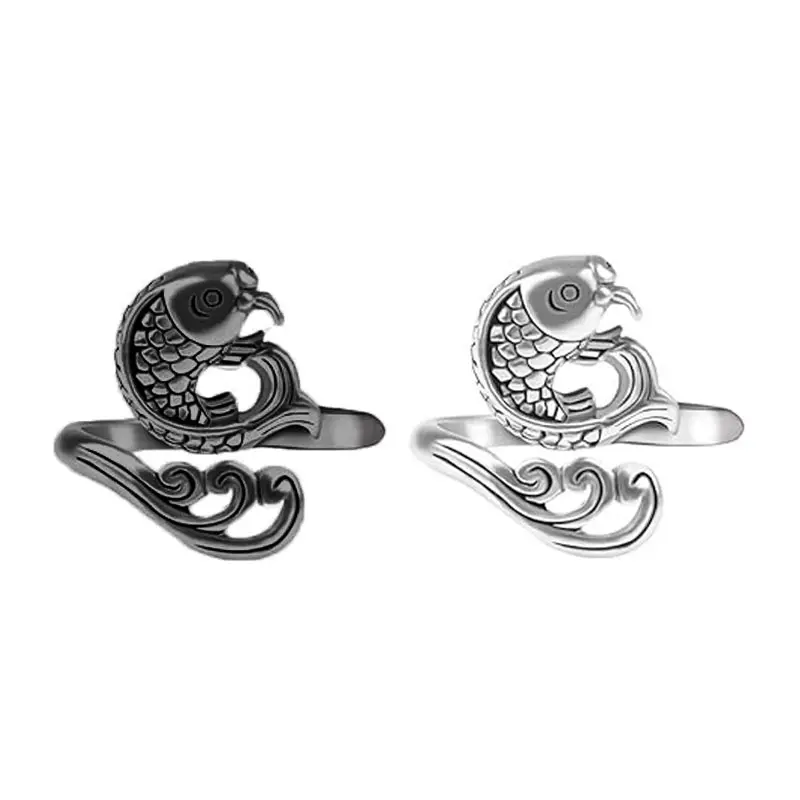 ZHENZHIZHE precio de fábrica anillo gancho hilo lana hilo Metal pez diseño anillo tejer gancho pez crochet anillo