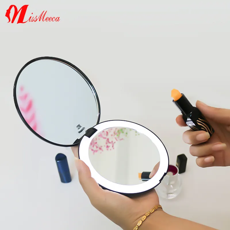 Kecil Espejos Decorativos cermin kosmetik Masquerade portabel tangan/cermin rias wajah perjalanan lipat genggam dengan lampu LED