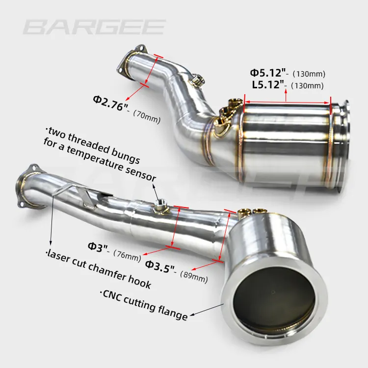 Bargee 3.5 "Auto Universele 304 Roestvrij Staal M Prestaties Uitlaat Voor Audi 2021 ~ Up C8 S7 S6 2.9T V6 Down Pijp