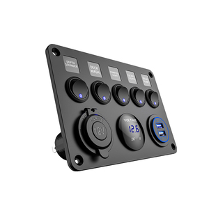 Factory Price Dual USB Socket Charger <strong>2</strong>.1A&amp;<strong>2</strong>.1A + LED Voltmeter + 12V Power Outlet + 5 Gang ON-OFF Toggle Switch Panel - Product Image 6