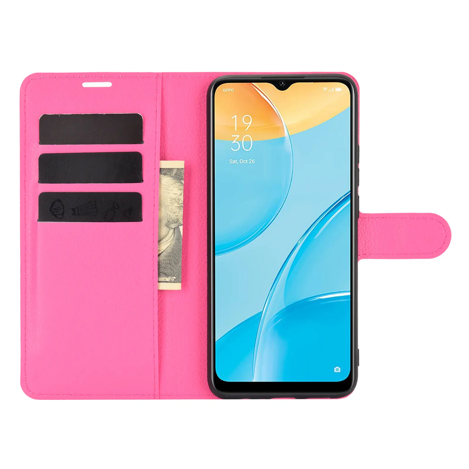 Moda pembe deri kartlık cep telefonu arka kapak için OPPO F1S F11 F15 F17 F19 A15 A15S A31 A54 A1k telefon arka kapak kılıf