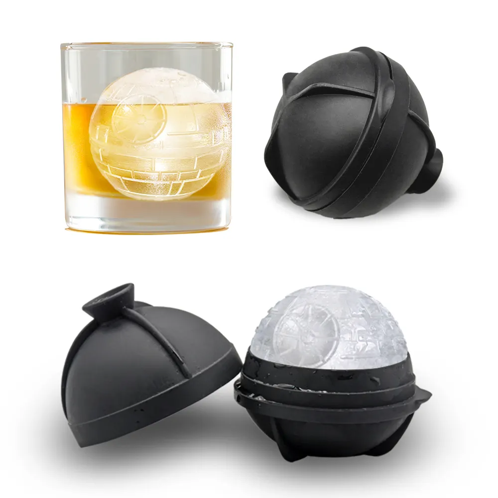 BHD BPA Livre Vazamento À Prova Novidade 3D Morte Ice Star Ball Maker Durável Flexível Silicone Rodada Cubo de Gelo Molde com Funil Embutido