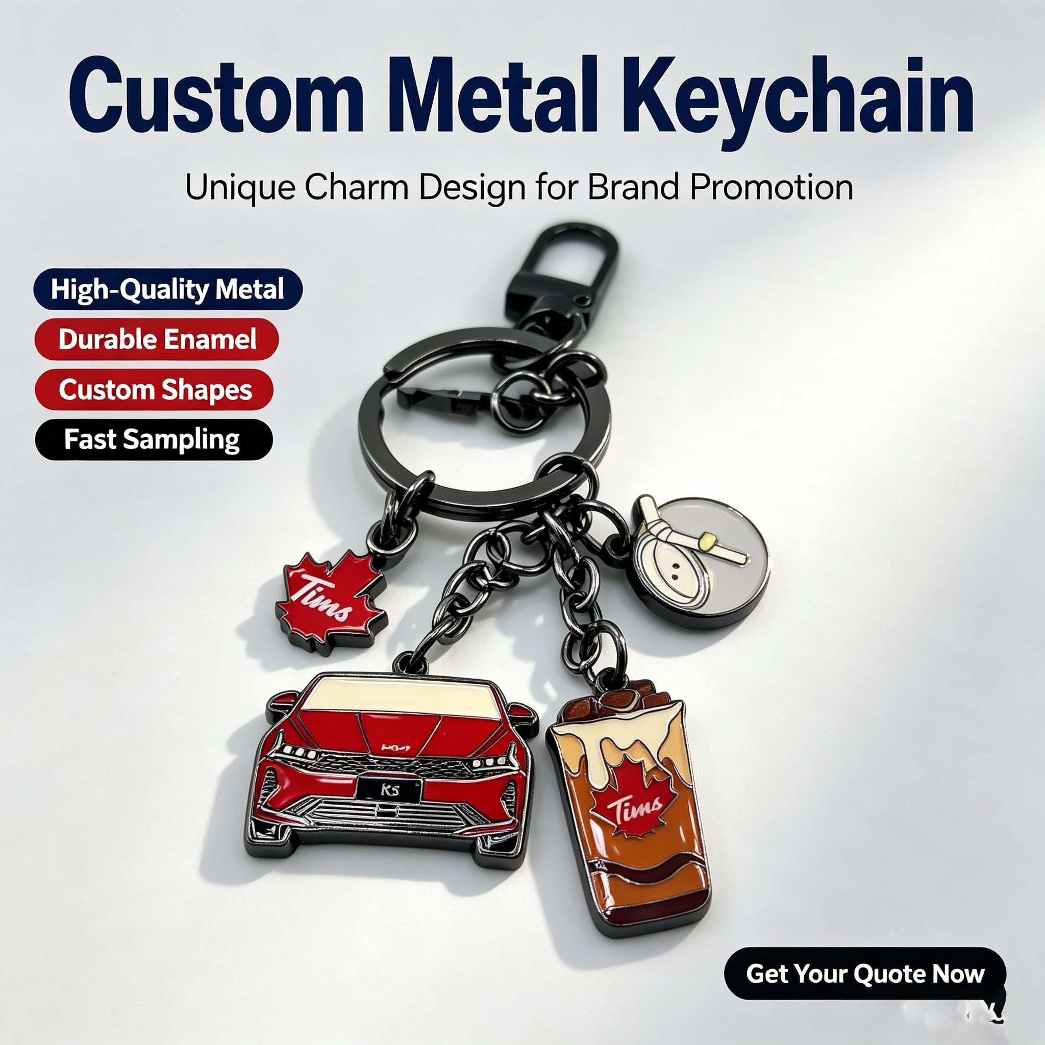 Custom Car Enamel Keychain Multi Charms Coffee Style Gift
