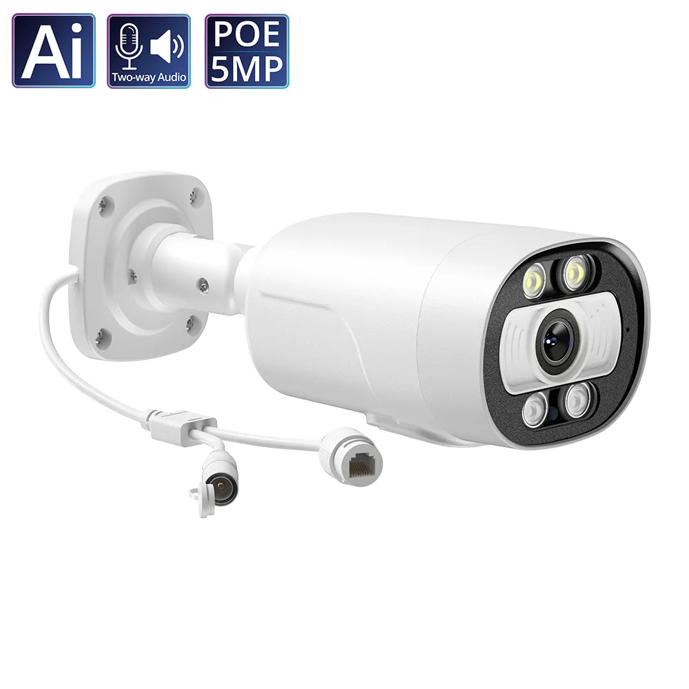 Cámara de vigilancia H.265 con grabación de Audio, micrófono IR de 5 MP, IP, POE, bu-llet, VIF, P2P