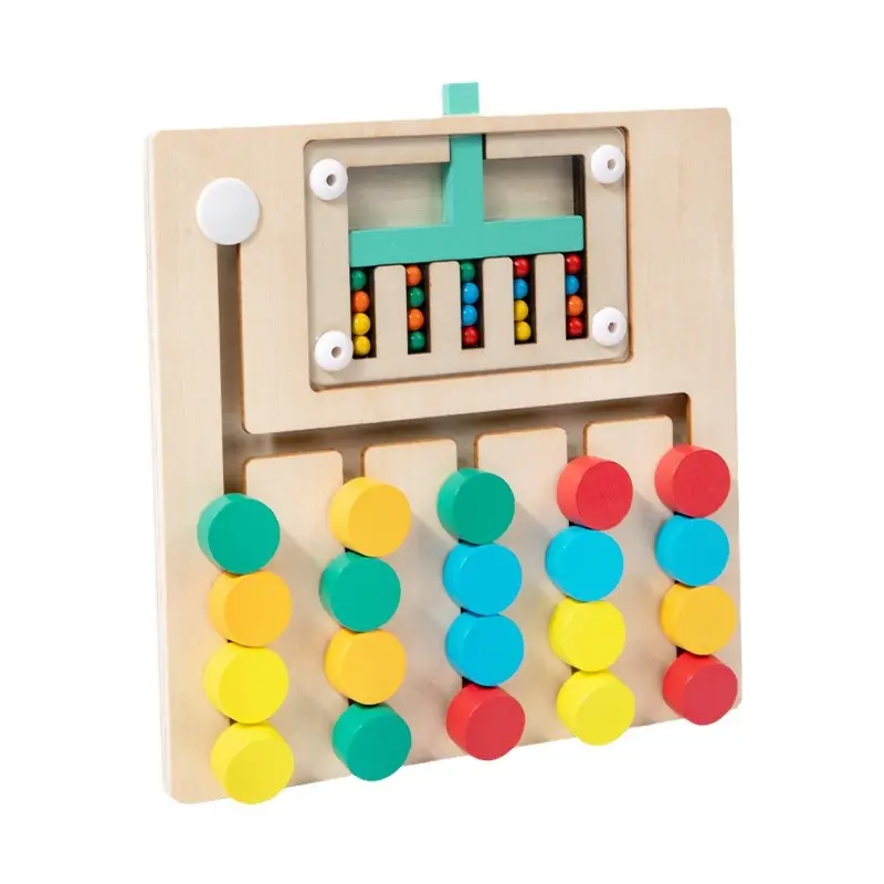 Montessori STEM Learning Toy Slide Puzzle Five Color Matching Brain Teasers Logic Game Preschool Educational Wooden Toys