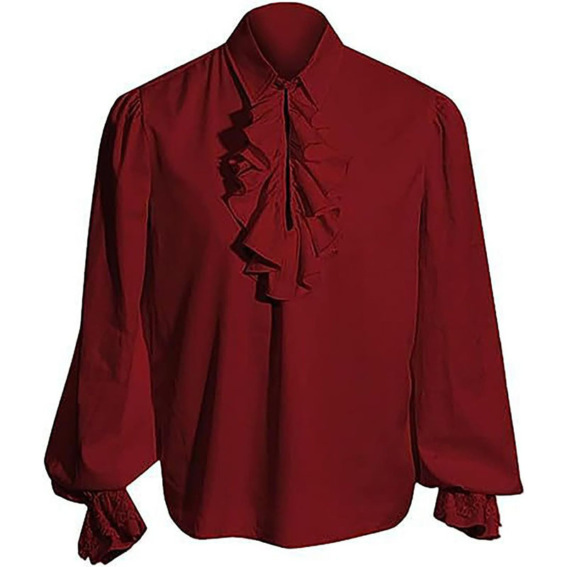 Red Mens Ruffle Pirate Shirt Victorian Costume