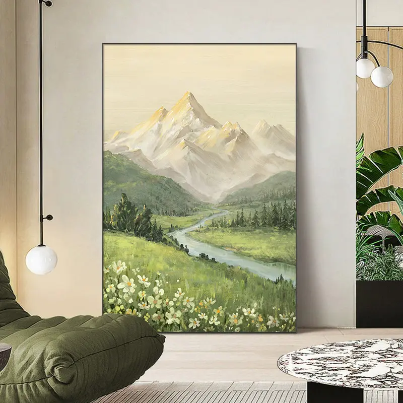 Haute qualité couloir salon photo classique texture vert montagne lever du soleil décoration mur art suspendu peinture