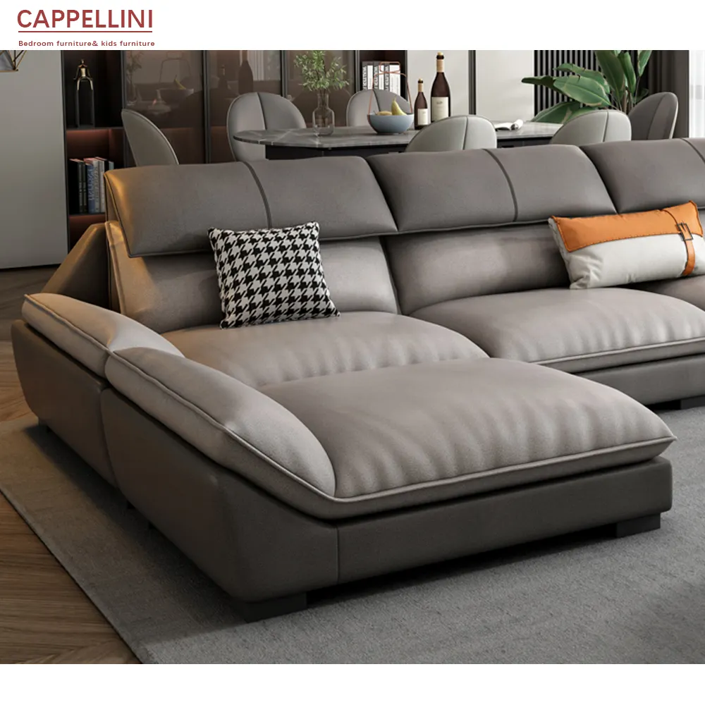 Sofá de quarto moderno de luxo, mobiliário em couro para sofá