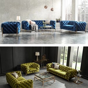 Nhung <span class=keywords><strong>sofa</strong></span> chesterfield phòng chờ ghế <span class=keywords><strong>sofa</strong></span> Set với kim cương nút trong phòng khách đồ nội thất - Product Image 2