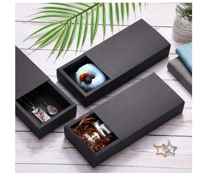 Caixa de papel kraft preta tamanho personalizado, caixa de presente de papelão para artesanato, mini caixas de presente para presentes, joias, embalagens de doces e sabão de negócios