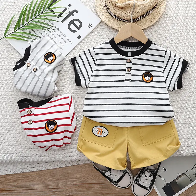 Handsome Comfortable High Quality Children Clothing Boy Shirt Set Boys Clothes Sets India With Stripes