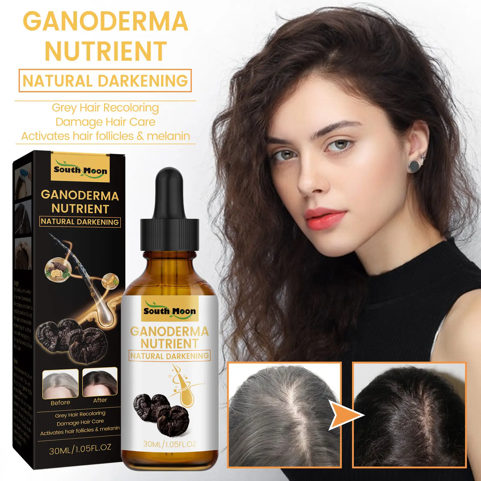 Eigenmarke South Moon Unisex Ganoderma Nährstoffe Reparatur Schaden Graue Verdunkelungshaarserum