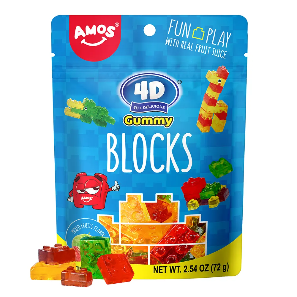 Amos 4D Yangyu Gummy Block 3D Sweet Cluster Candy Bulk lembut Jelly Halal permen Gummy