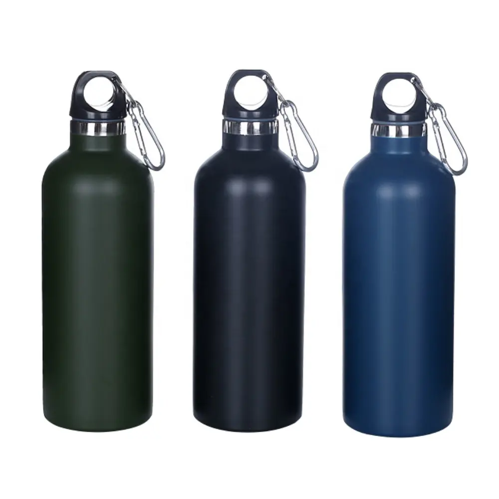 25OZ/750ML narrow mouth custom printing hot and cold double wall matt black stainless steel water bottle with carabiner clip