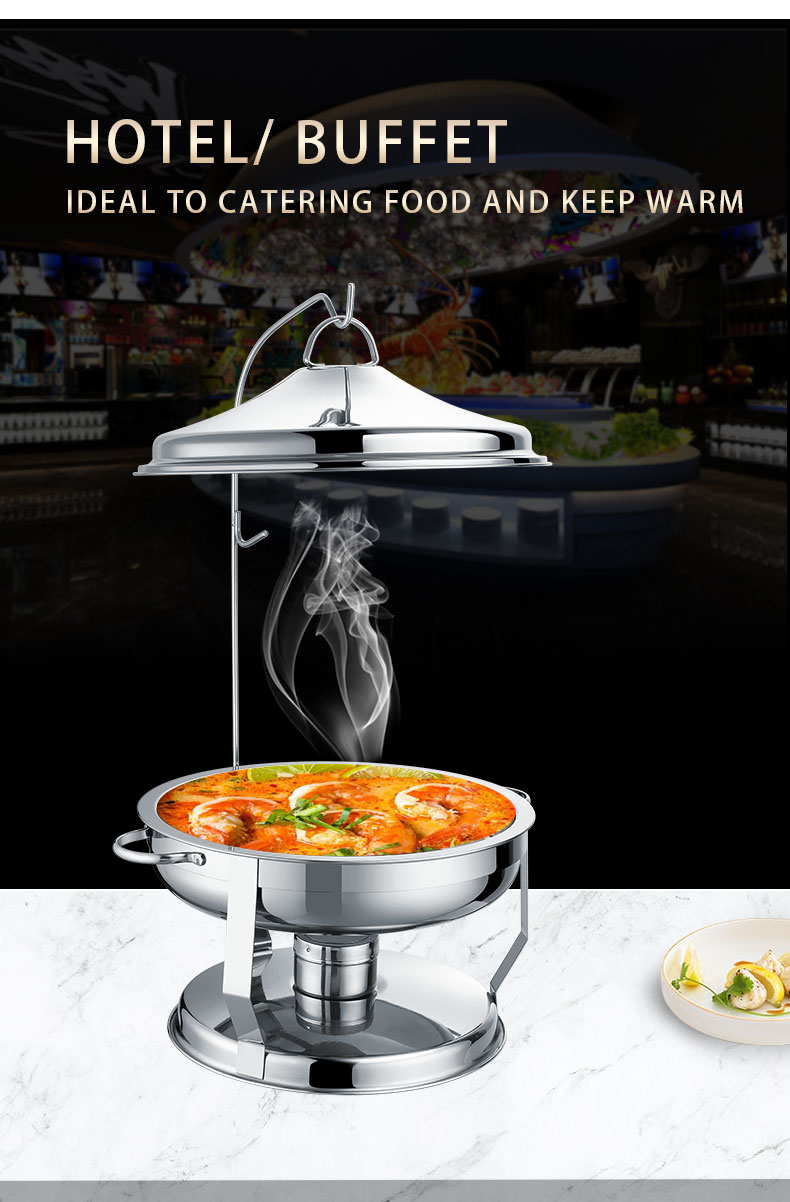 Hinge Rotating Silver Dishes Food Display Warmer Luxury Hanging Lid rounded Chafing Dish