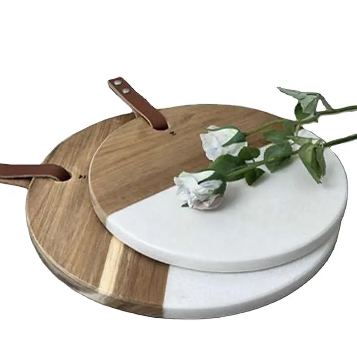 Acacia Wood Marble Cheese Board Küchen zubehör Robustes Schneide brett Runde Hack klötze für die Küche