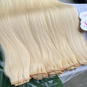 613 Clip in Haar verlängerungen Echthaar 7pcs Bleach Blonde Remy Echthaar Clip in <span class=keywords><strong>Extensions</strong></span> - Product Image 5