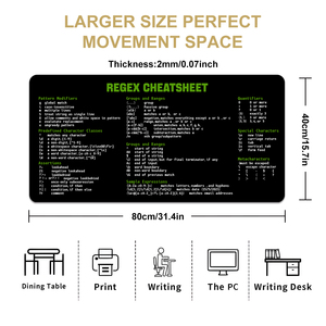 Alfombrilla de ratón para juegos grande extendida XL, borde cosido antideslizante, teclas de acceso directo de Excel REGEX, hoja de trucos, teclado de hoja de cálculo de oficina para PC - Product Image 3