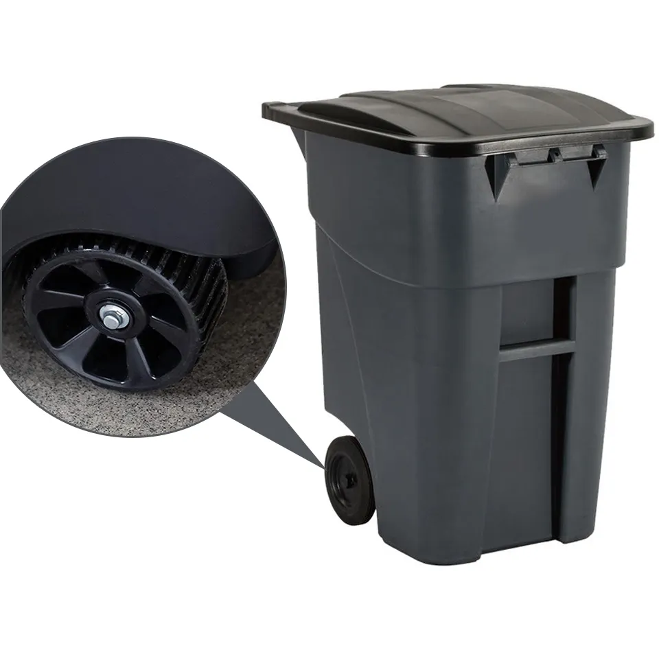Utdoor-cubo de basura verde con ruedas, papelera de reciclaje de plástico, 260L