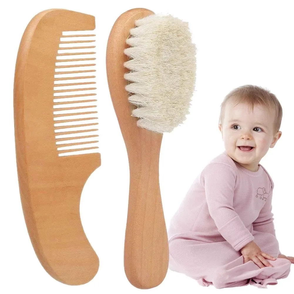 Brosse à cheveux et peigne naturels pour bébé OEM et ODM avec poils de chèvre naturels brosse en bois pour bébé pour bébé