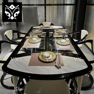 Cao Cấp Bằng Đá Cẩm Thạch Bắc Âu Dài Bàn Ăn Sang Trọng Hiện Đại Gỗ Thép Chân Với Bức Tranh - Product Image 5