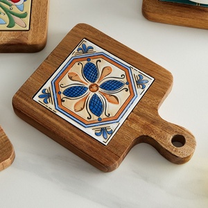 日式实木花砖复古家居厨房桌垫杯垫耐高温现代热垫垫 - Product Image 2