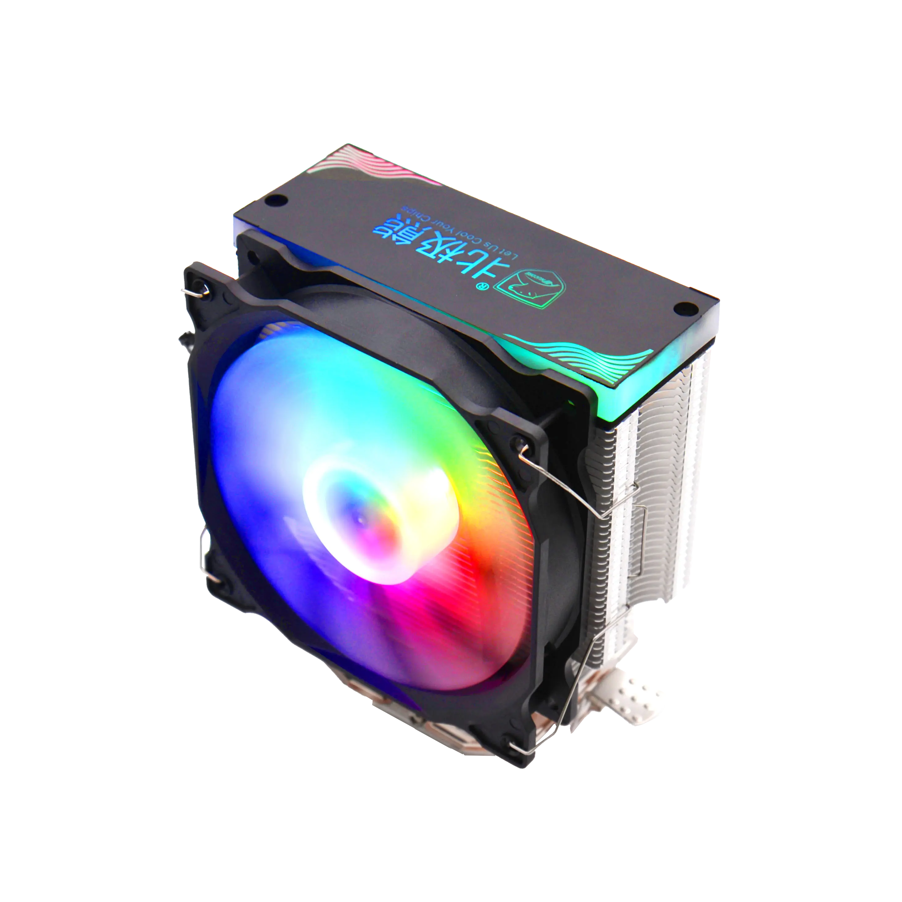 علبة مروحة تبريد الكمبيوتر بالوعة حرارية 4 أنابيب حرارية عالية الطاقة مراوح RGB البلاستيك ضوء ليد ملون النحاس W T/T