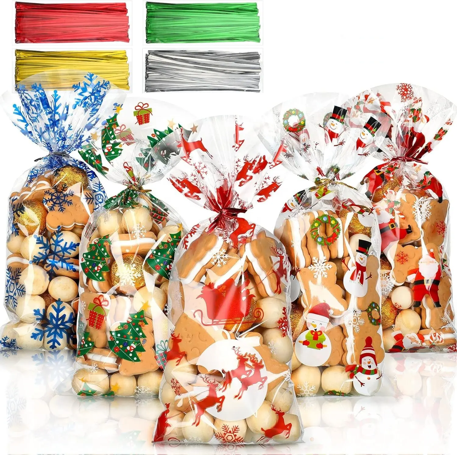 Bolsas de celofán navideñas, bocadillos, dulces, bolsas de regalo navideñas, múltiples estilos para personalizar