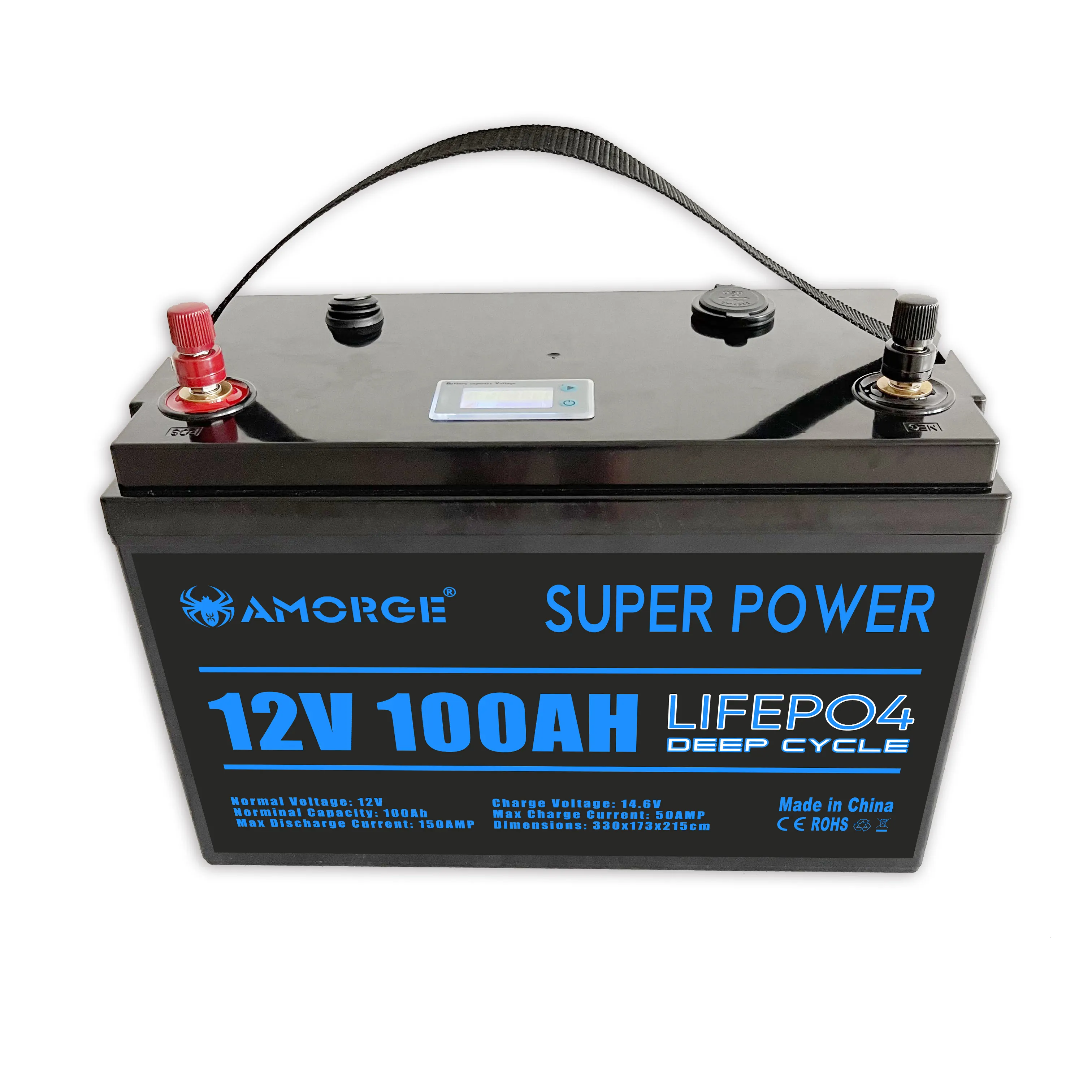 Lifepo4 Paket Baterai 12V 100AH, Lampu Jalan Tenaga Surya Cadangan Dapat Diisi Ulang Tahan Air