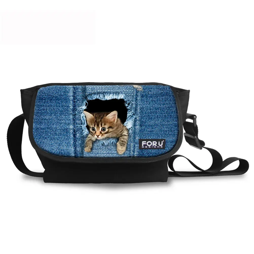 Bolso de hombro con diseño de Animal vaquero 3D para mujer, bandolera con diseño de gato bonito, bolso cruzado para niña