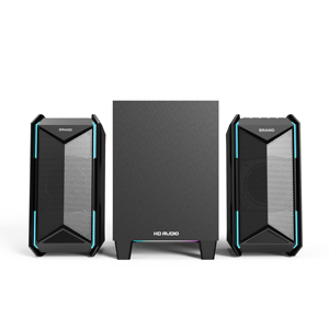 2.1通道50W HiFi音频系统RGB光游戏电脑扬声器，带低音炮和强低音木质和塑料材料 - Product Image 1