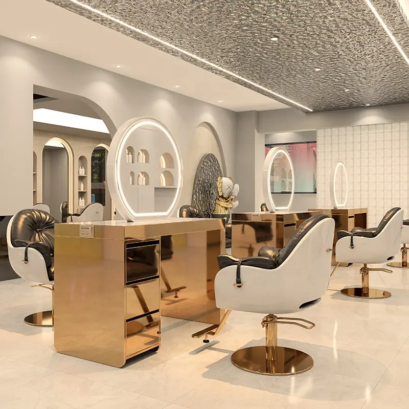 Internet celebrity barber shop specchio da tavolo su un lato a doppia faccia con luce permanente e tintura specchio da tavolo capelli ZY-MS118