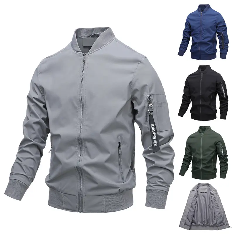 Amazon Hot Sale Fashion Men Bomber Jacket And Coat Solid Color Plus Size Outdoor Flight Jacket For Men 2021