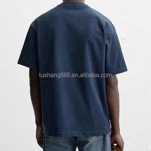 Sườn Vòng nevh Phi Hành Đoàn cổ Mens <span class=keywords><strong>TEE</strong></span> cơ bản nặng trọng lượng hải quân bông tùy chỉnh màu xanh đồng bằng áo phông - Product Image 2