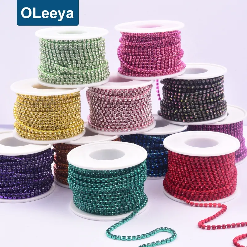 Xeoleya — chaîne à strass colorés, vente en gros, 10yards, à fond et pierres, pour coupe de verre, en cristal