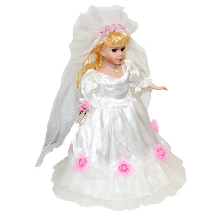 Hermoso Ángel vestido de boda blanco muñeca con ala venta al por mayor barato victoriano muñeca de porcelana