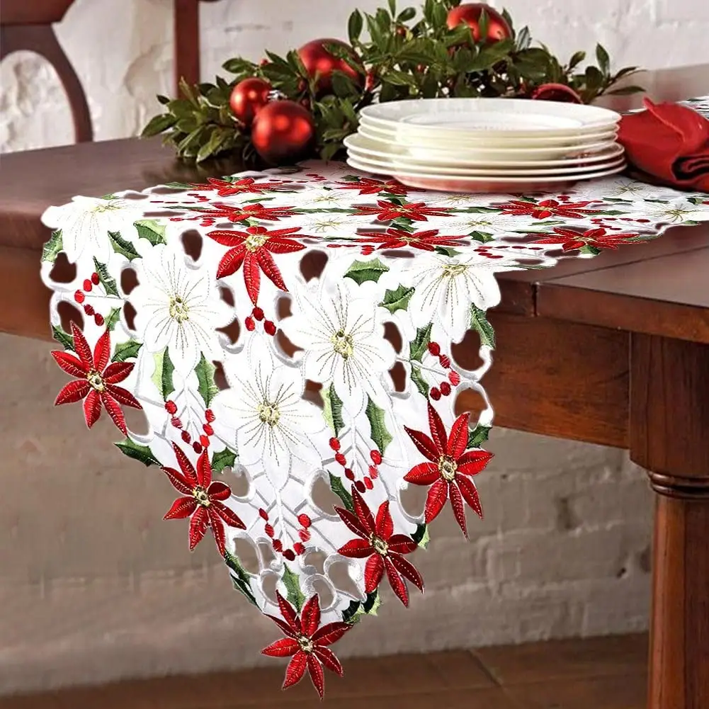 Christmas Table Runner Bestickte Tisch läufer Rote Tischwäsche für Weihnachts dekorationen