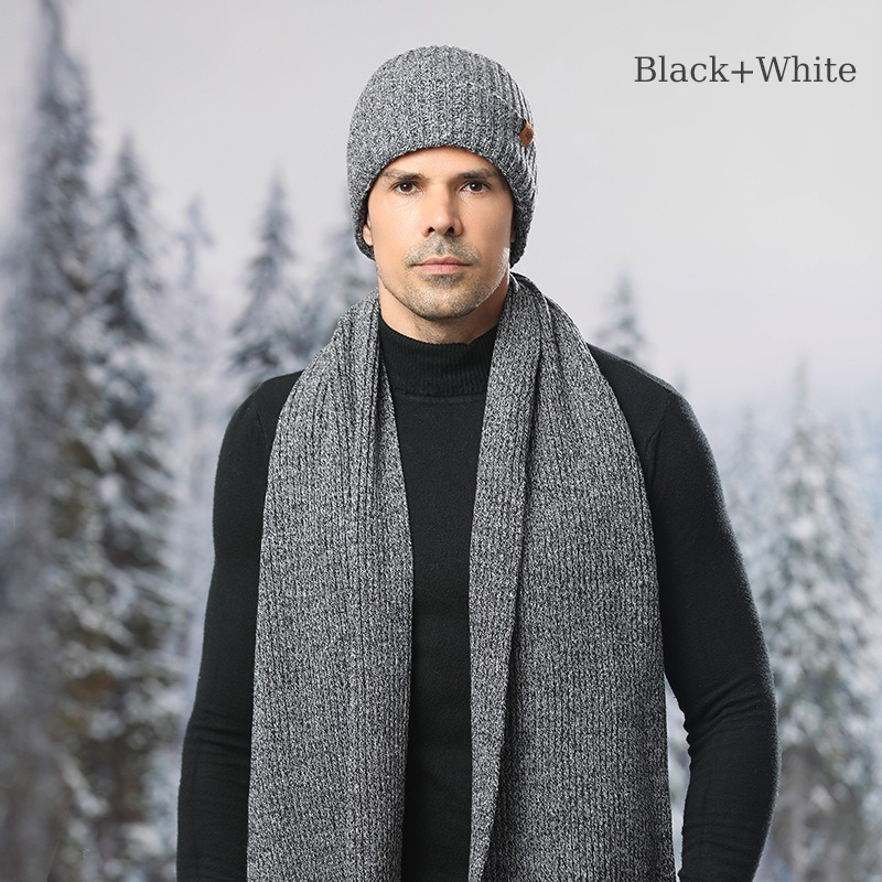 Ensemble bonnet et écharpe noir et blanc, 2 pièces